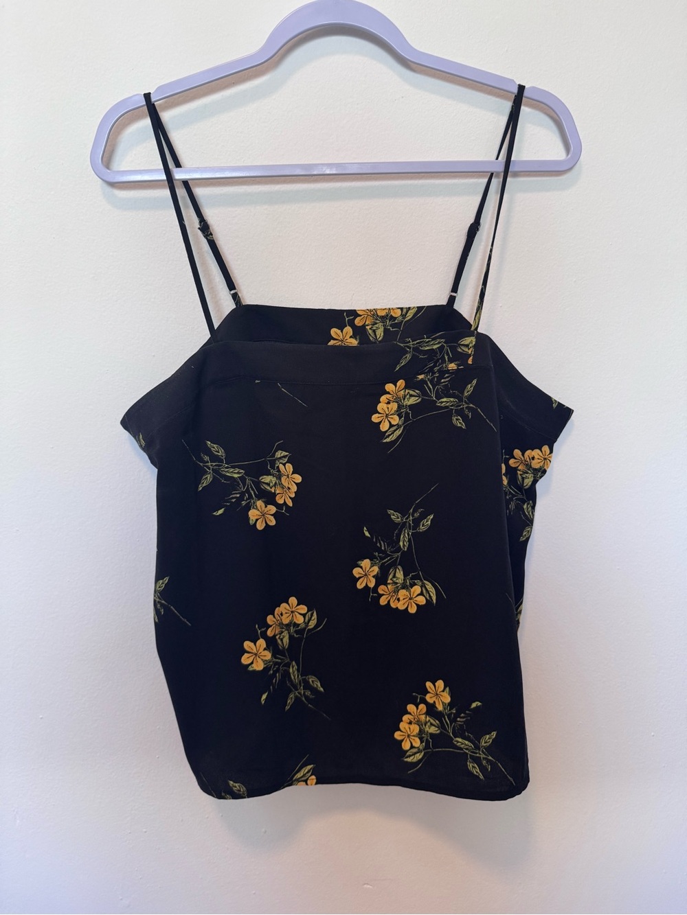 Black Floral Spaghetti Strap Cami Top - Yellow Flower Print
